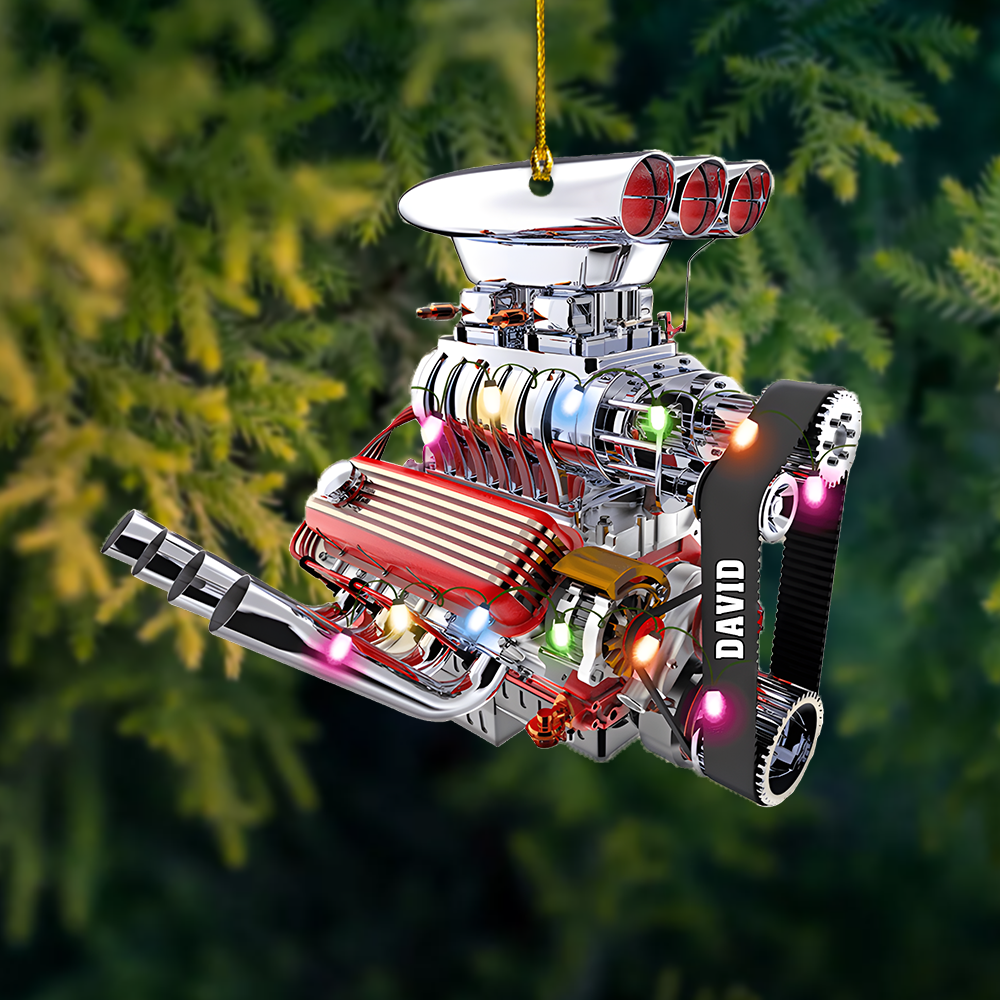 Personalized Car Engine Ornament 2025 – Custom Name Racing Engine Christmas Ornament Gift for Car Lovers Ornament