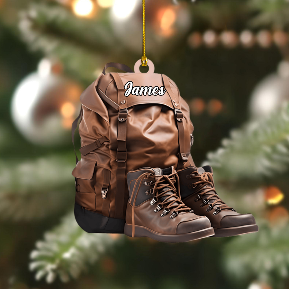 Personalized Hiking Backpack Ornament – Custom Name Camping Gear Christmas Decoration for Outdoor Lovers Ornament