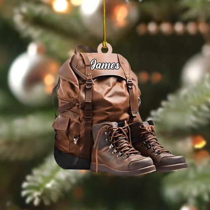 Personalized Hiking Backpack Ornament – Custom Name Camping Gear Christmas Decoration for Outdoor Lovers Ornament