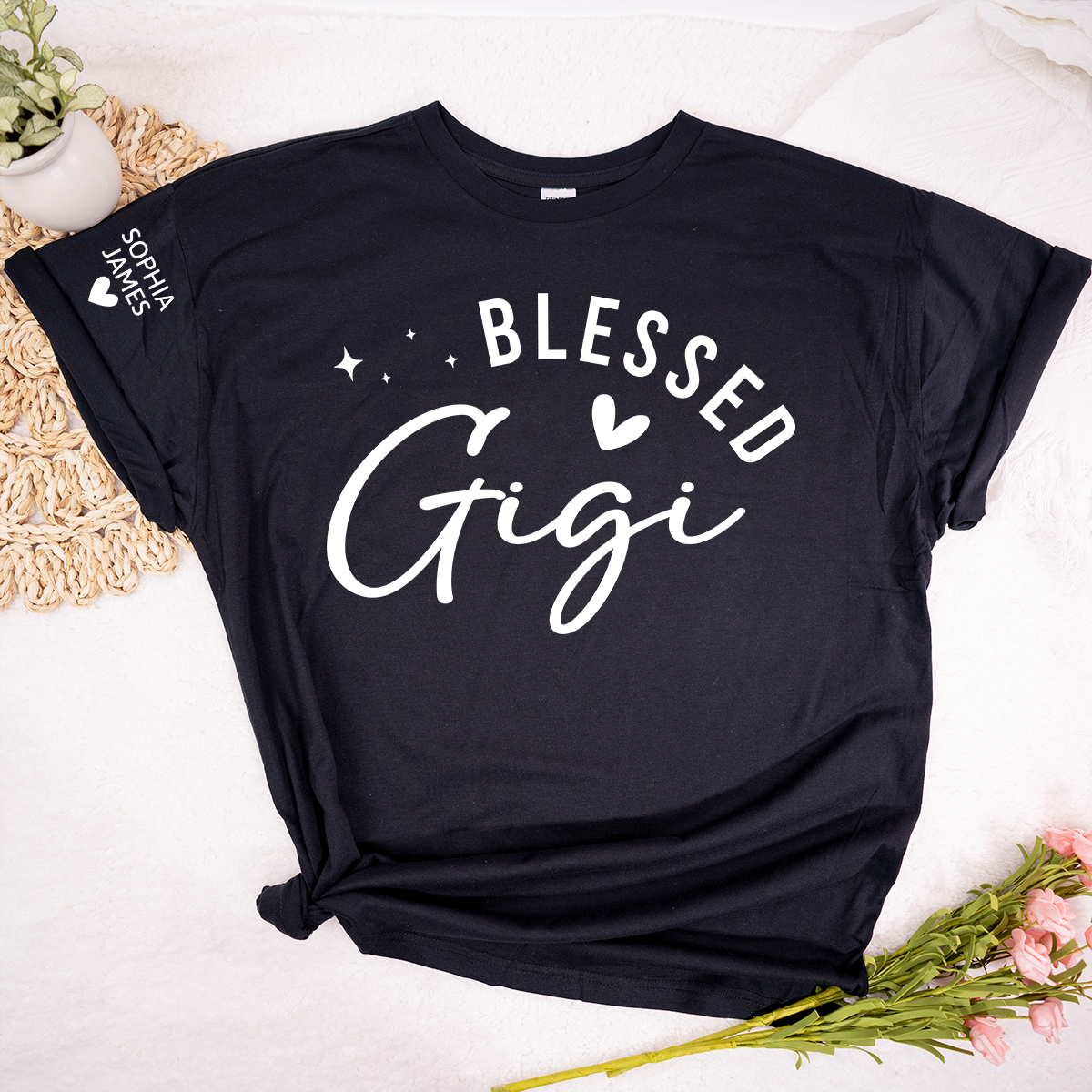 Blessed Gigi Shirt, Personalized Grandma T-Shirt with Heart, Custom Family Apparel for Gigi