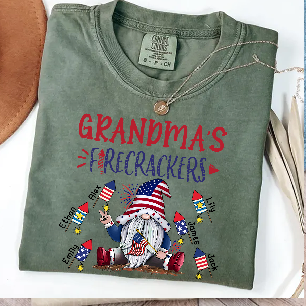 Comfort Colors® Personalized Grandma's Firecrackers Gnomes 4th Of July T-Shirt