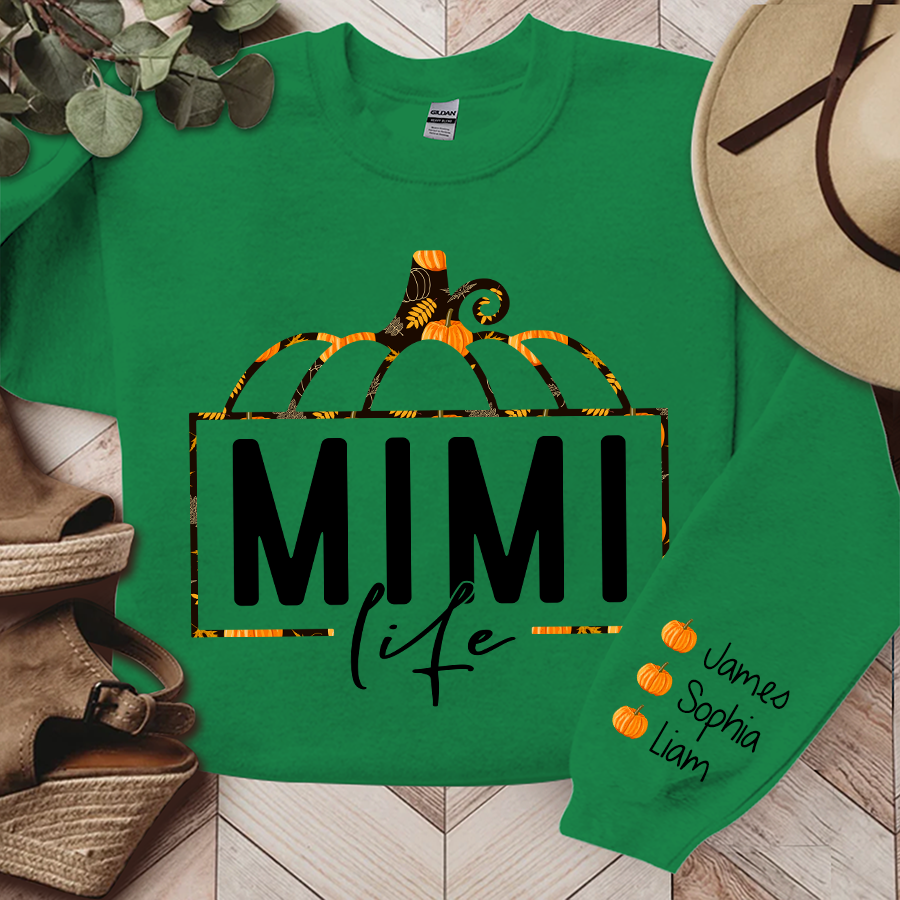 Mimi Life Pumpkin Fall Autumn Sweatshirt, Custom Mimi & Kids, Grandma Gift TH Sweatshirt