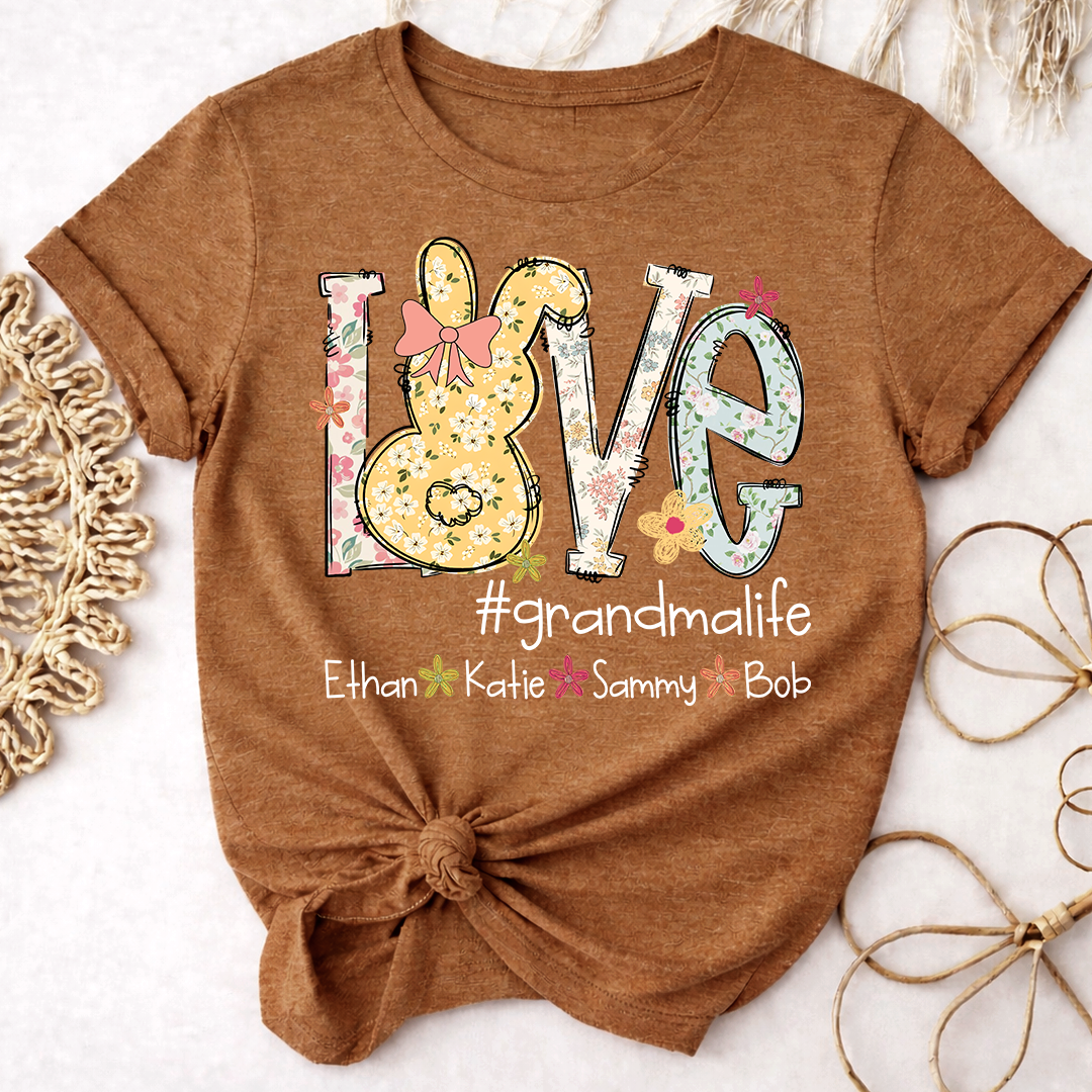 Love Grandma Life T Shirt, Personalized Flower Design with Children Names