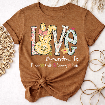 Love Grandma Life T Shirt, Personalized Flower Design with Children Names