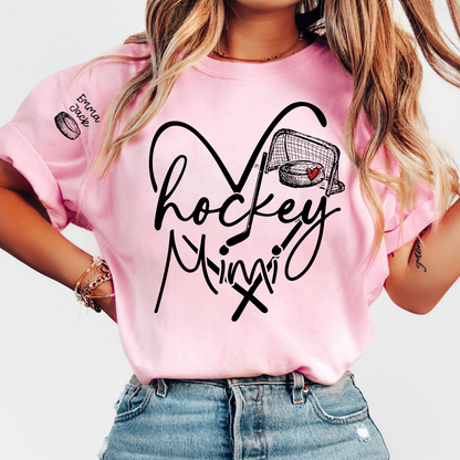 Hockey Heart Mimi Family Shirt, Custom Names and Hockey Puck Design Personalized Tee