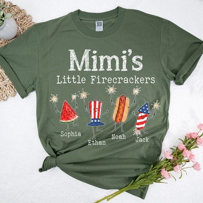 Personalized Mimi's Little Firecrackers Shirt, Custom Grandma Tee with Grandkids Names, Patriotic 4th of July Family Shirt for Mimi