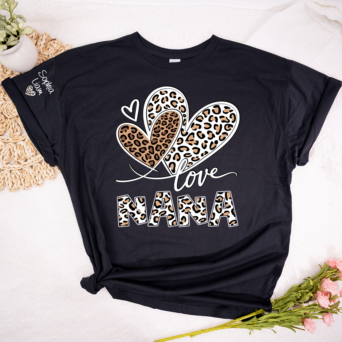 Leopard Love Nana Shirt, Grandma T Shirt with Heart Design, Meaningful Gift for Nana