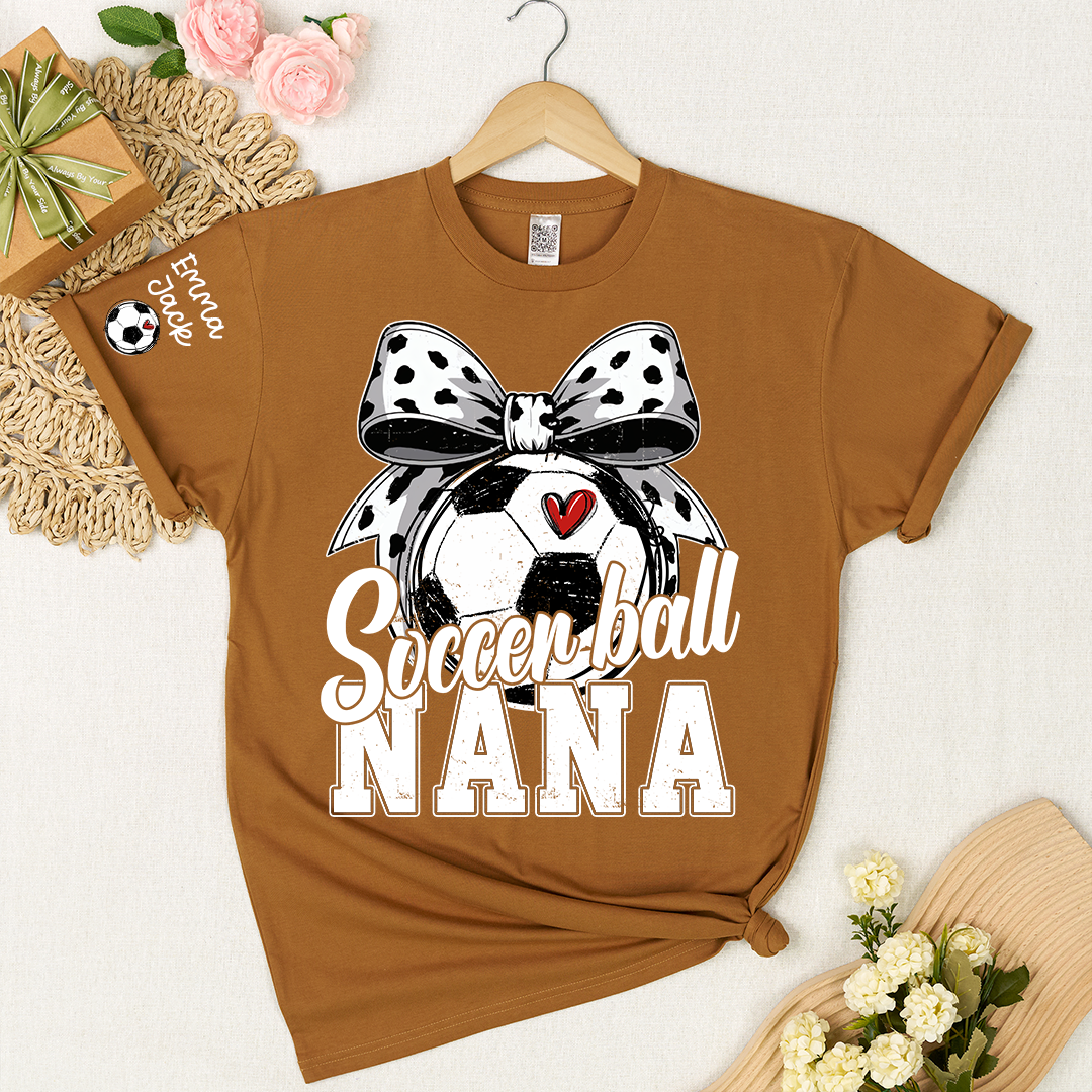 Soccer Nana Shirt Personalized with Grandkids Names, Soccer Ball Bow Family T Shirt