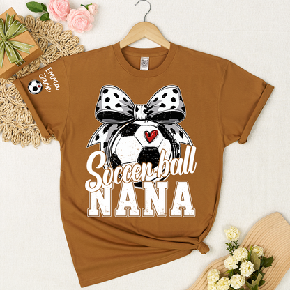 Soccer Nana Shirt Personalized with Grandkids Names, Soccer Ball Bow Family T Shirt