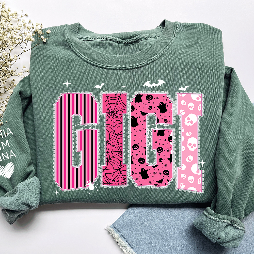 Playful Halloween Style, Pink Custom Gigi Halloween Gifts for Grandma and Kids