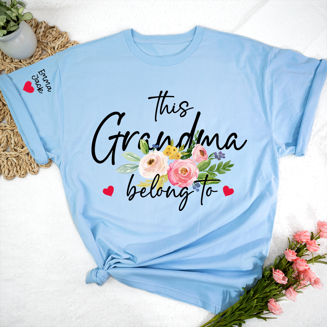 This Grandma Belongs to Shirt, Personalized Grandma T-Shirt with Custom Kids Names and Floral Design