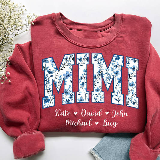Personalized Blue Mimi Sweatshirt,Gift For Custom Grandma and Kids
