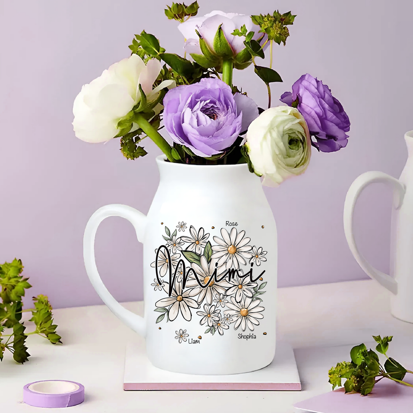 Daisy Mimi And Kids - Custom Home Decoration Flower Vase According To Family Requirements - Warm Gift For Mother's Day, Ceramic Flower Vase