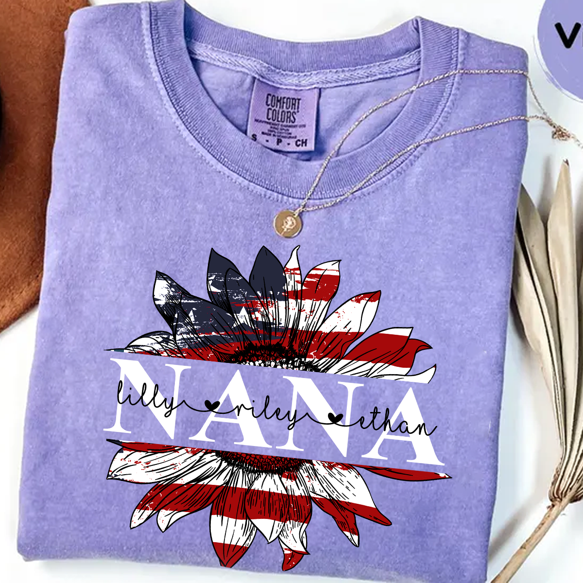 Comfort Colors® Grandma Flower Flag USA Shirt, Gift For Grandma T-Shirt