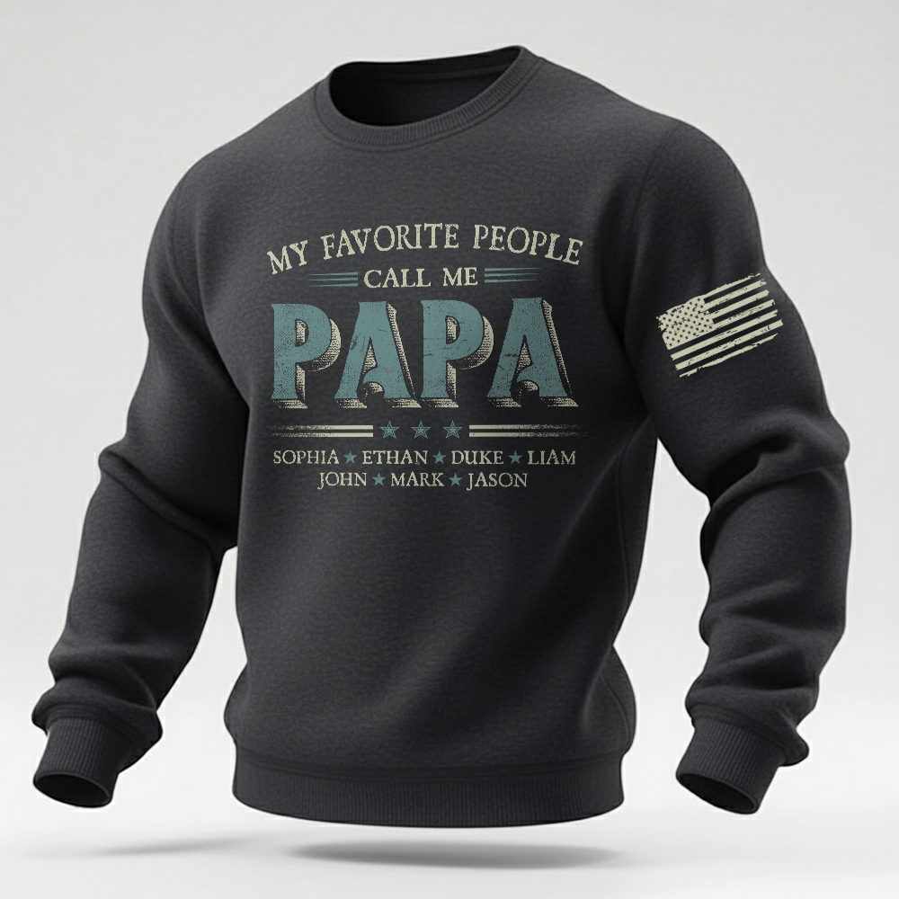 Custom Papa Crewneck Sweatshirt With Children Names, Personalized Dad Family Shirt