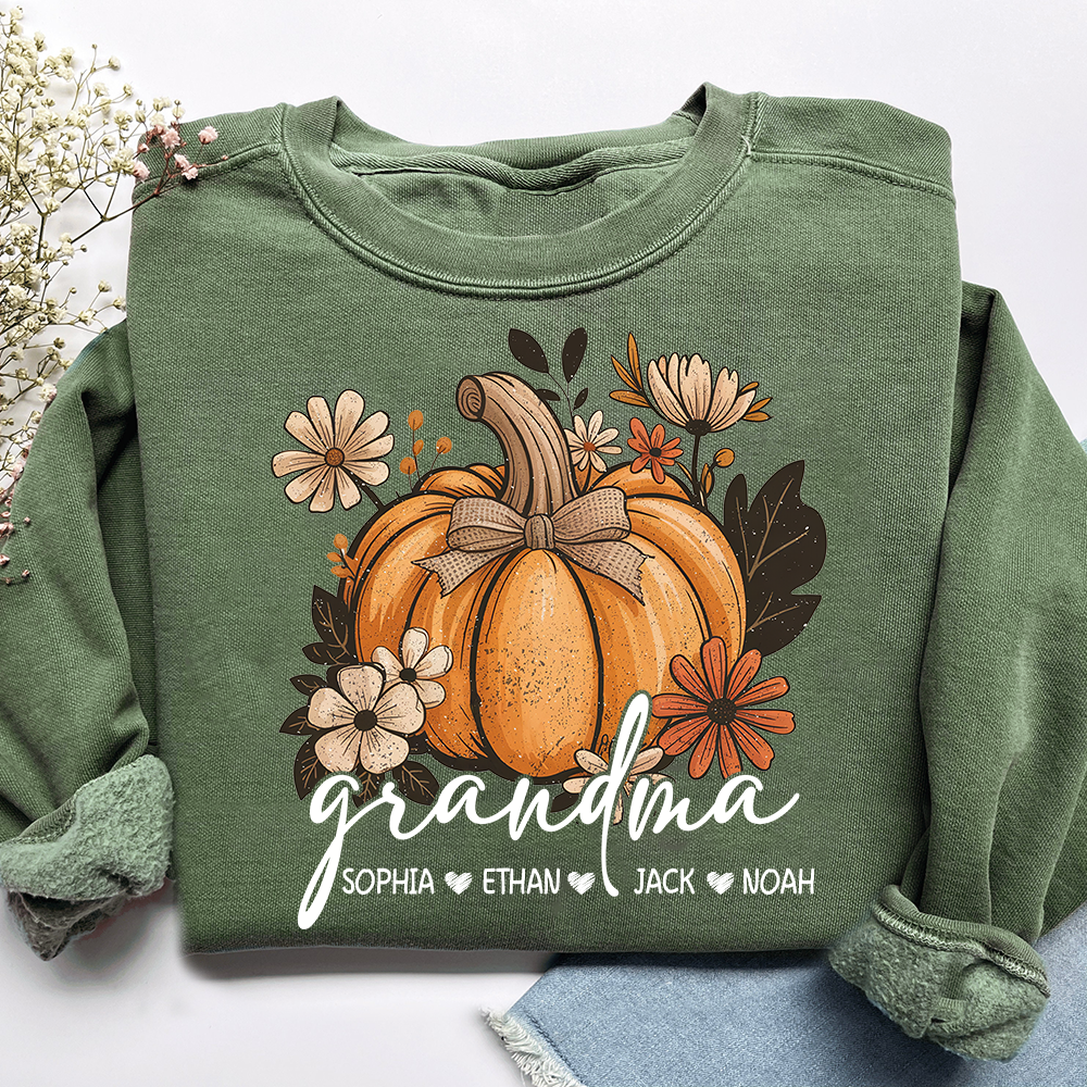 Personalized Grandma Pumpkin Sweatshirt, Custom Fall Shirt with Grandkids Names