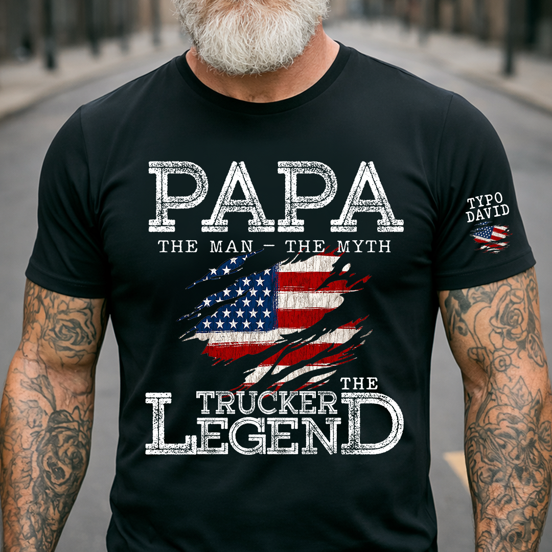 Personalized Papa The Man The Myth The Legend Trucker, 4th July Independence Day American Flag Gift For Grandpa And kids