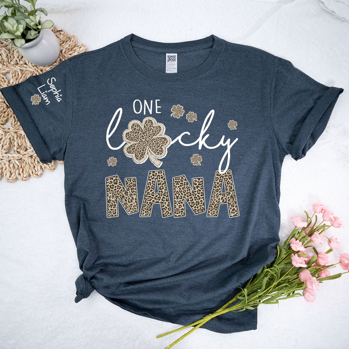 Lucky Nana Shirt, One Lucky Nana with Clover and Leopard Print, Personalized Grandma T-Shirt, St. Patrick’s Day Apparel