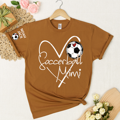 Personalized Soccer Mimi Shirt, Soccer Ball Heart Design with Kids Names