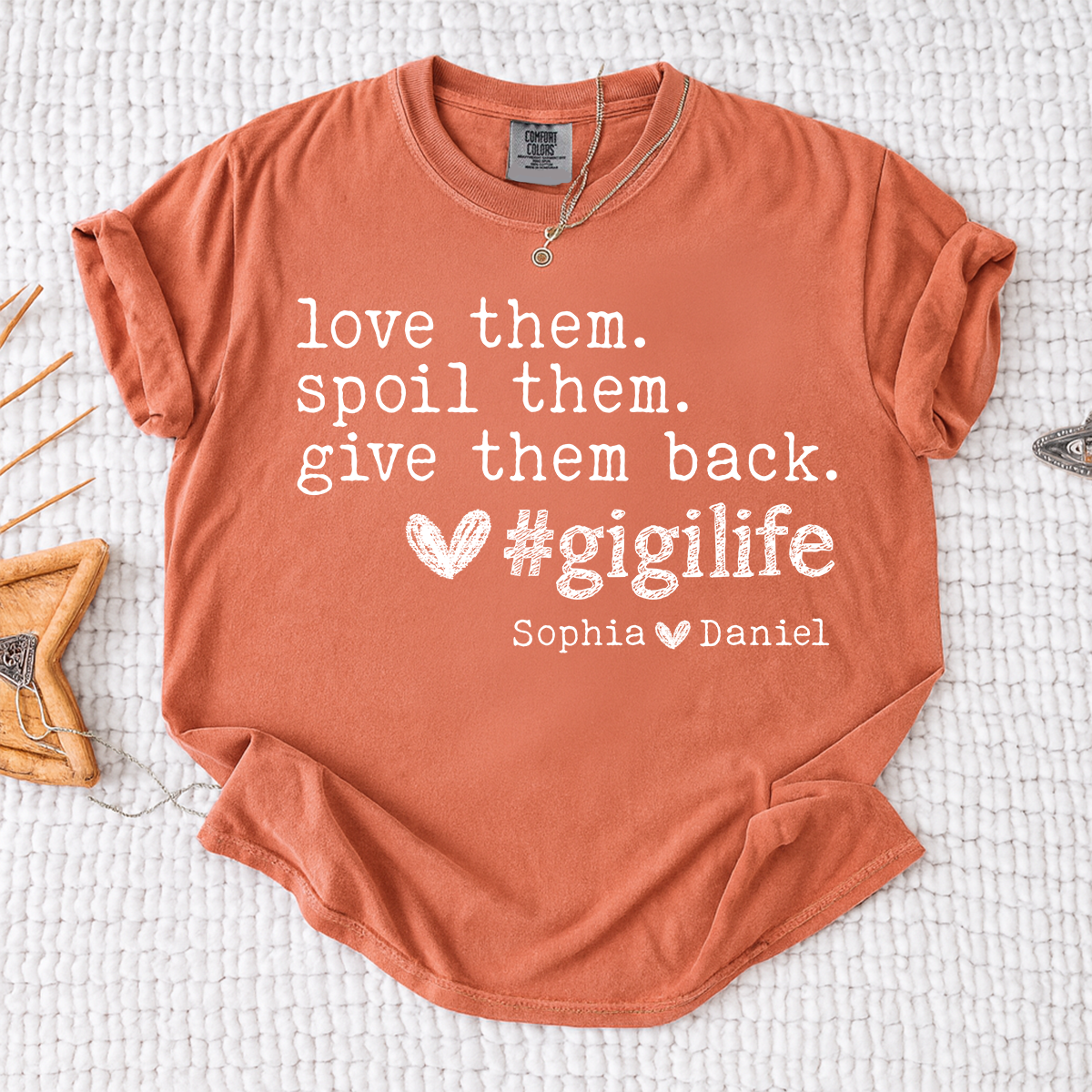 Comfort Colors Gigi Life Shirt Love Them Spoil Them Give Them Back, Personalized Gigi T Shirt with Kids Names, Funny Grandma Gift