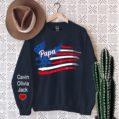 Personalized Papa American Flag, Custom Papa And Kids Sweatshirt