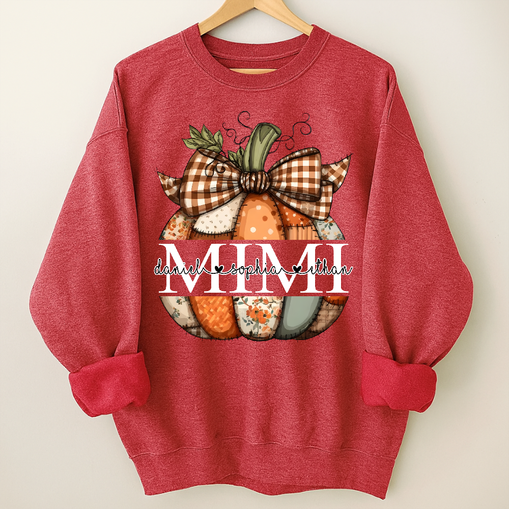 Personalized Fall Pumpkin Sweatshirt – Custom Initial Monogram with Family Names, Cozy Autumn Crewneck for Women