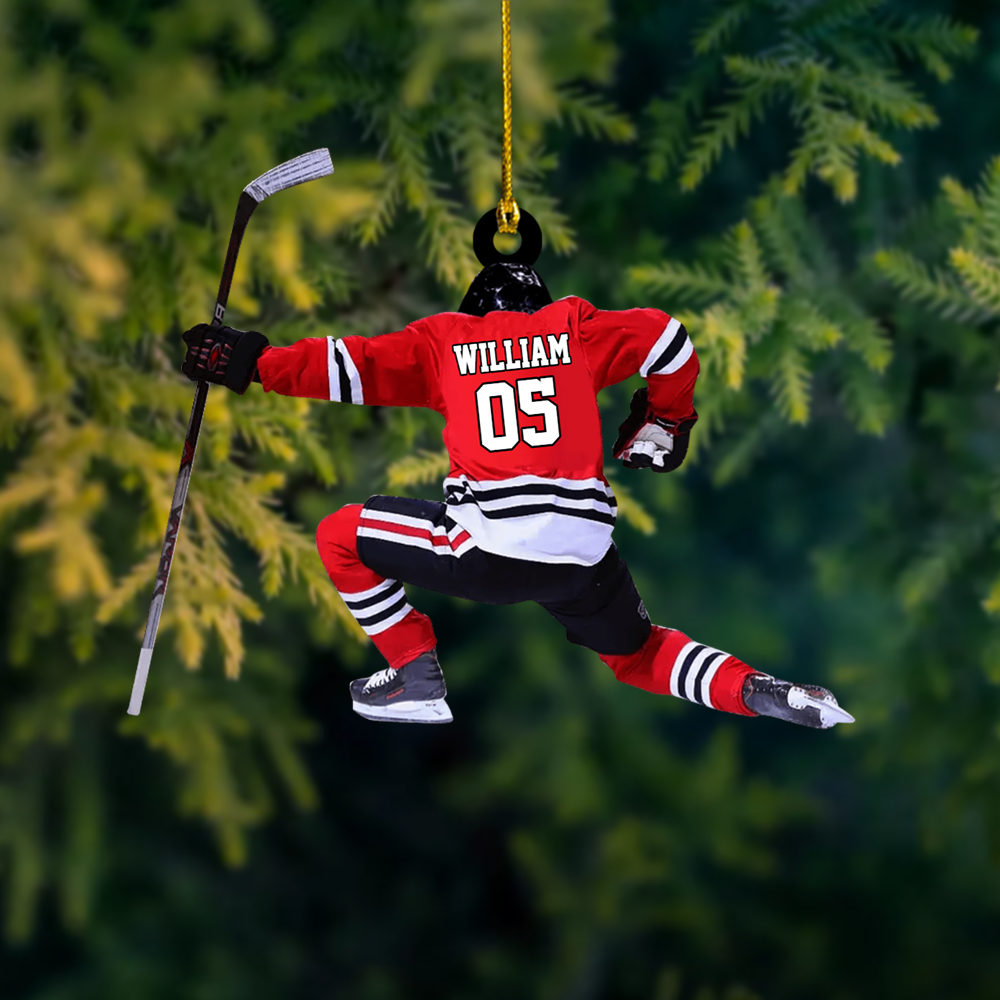 Personalized Hockey Player Ornament – Custom Name & Jersey Number Christmas Decoration for Ice Hockey Fans Ornament