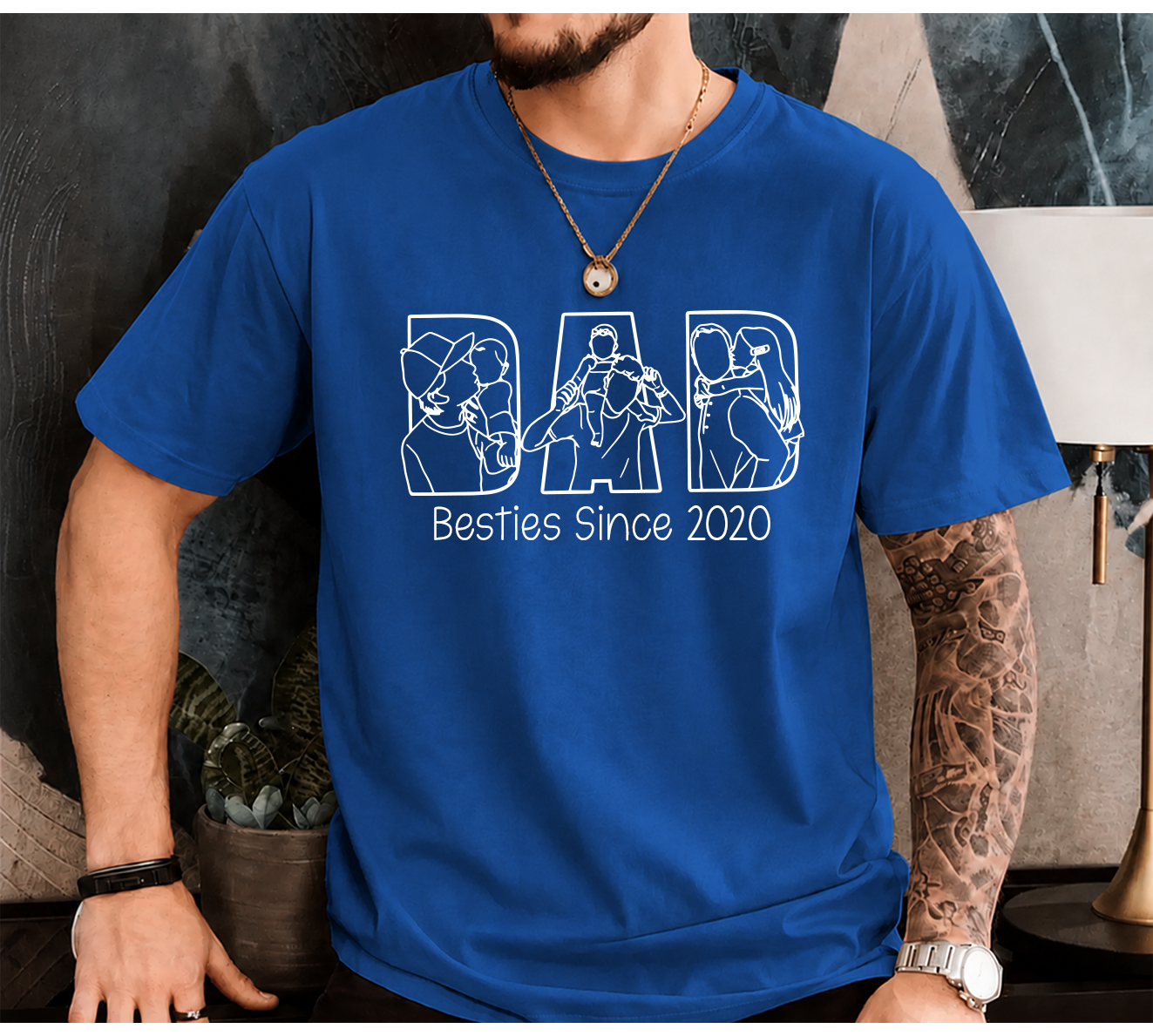 Personalized Photo Dad T-Shirt – Custom Line Art Family Design Gift for Daddy Papa Dad
