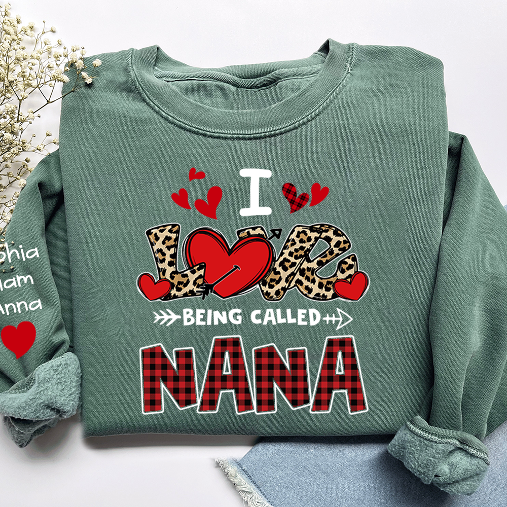 Personalized printed sweatshirt I Love Being Called Nana, Leopard Print heart, A Valentine's Day Gift For Grandmother And Grandchildren