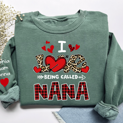 Personalized printed sweatshirt I Love Being Called Nana, Leopard Print heart, A Valentine's Day Gift For Grandmother And Grandchildren