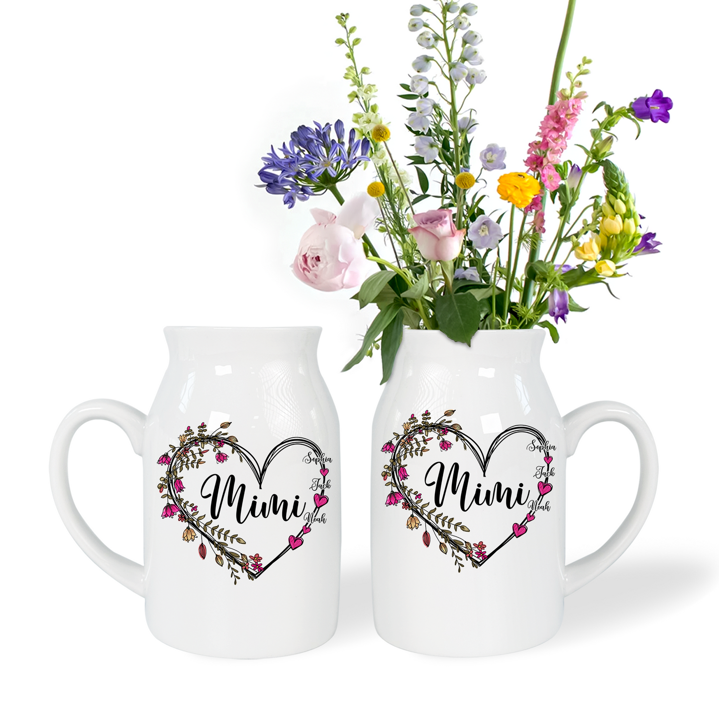 Heart Mimi And Kids - Custom Home Decoration Flower Vase According To Family Requirements - Warm Gift For Mother's Day, Ceramic Flower Vase