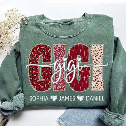 Personalized Gigi Sweatshirt with Kids Names, Valentine Grandma Gift Crewneck