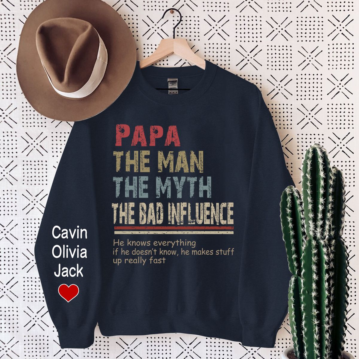 Papa The Man The Myth The Legend, Custom Papa With Kids Sweatshirt