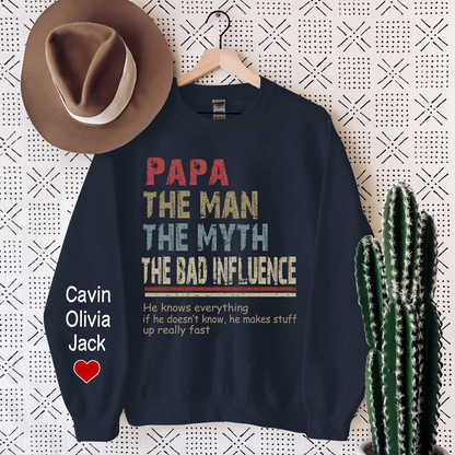 Papa The Man The Myth The Legend, Custom Papa With Kids Sweatshirt