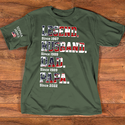 Custom Dad Shirt Legend Husband Papa Since Year, Patriotic USA Flag Family Gift T Shirt