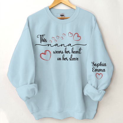 This Nana Wears Heart On Seeve With Grandkids Sweatshirt