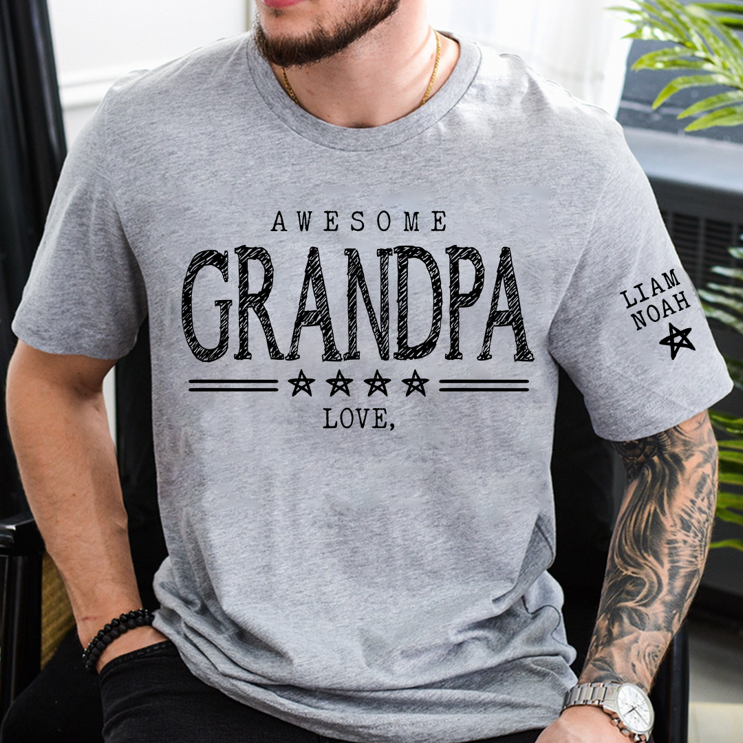 Awesome Grandpa Shirt, Custom T-Shirt with Grandkids' Names, Perfect Gift for Grandpa