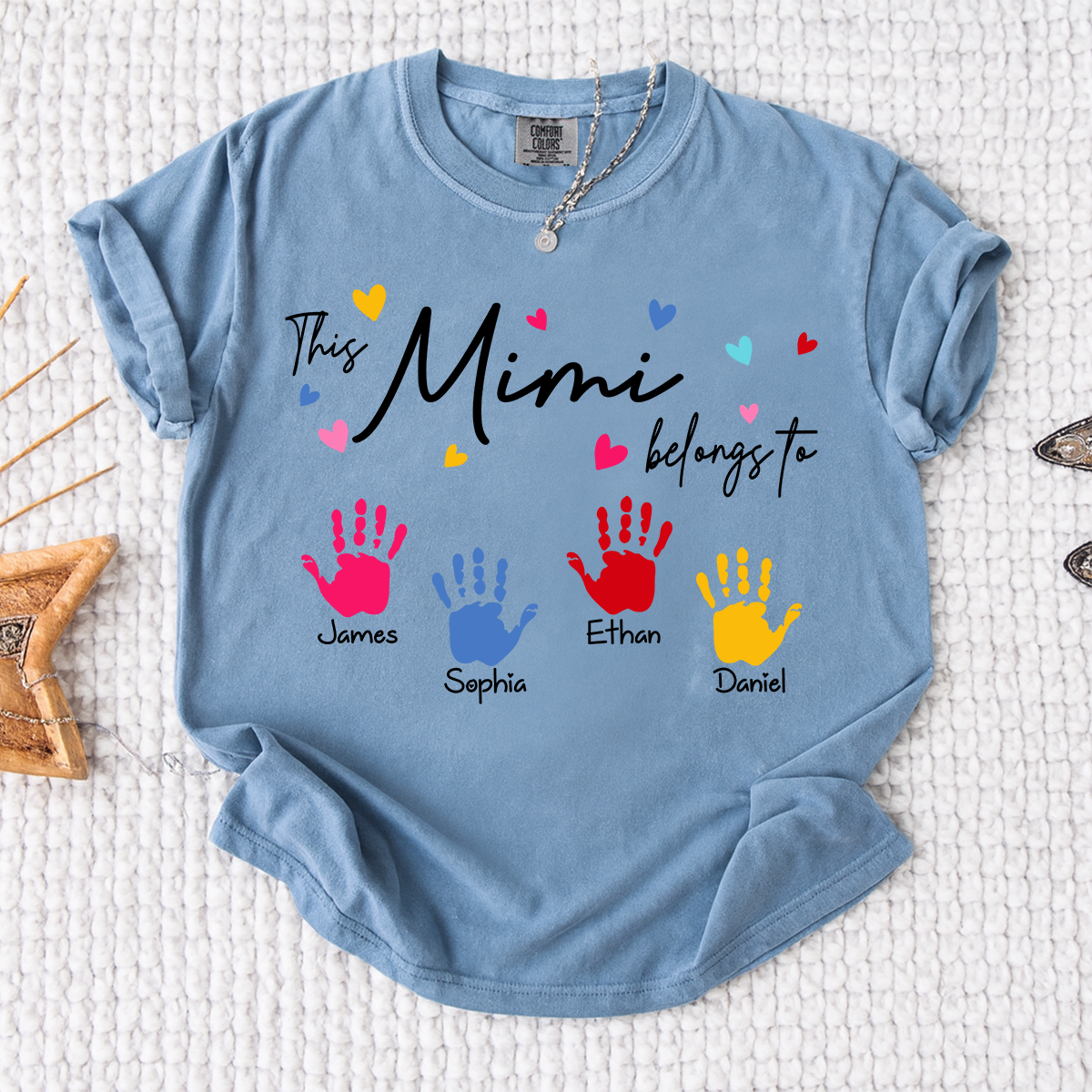 Comfort Colors® This Mimi Belongs To Shirt, Personalized Name Mimi Tee, Colorful Handprint Design, Custom Family Gift for Grandma