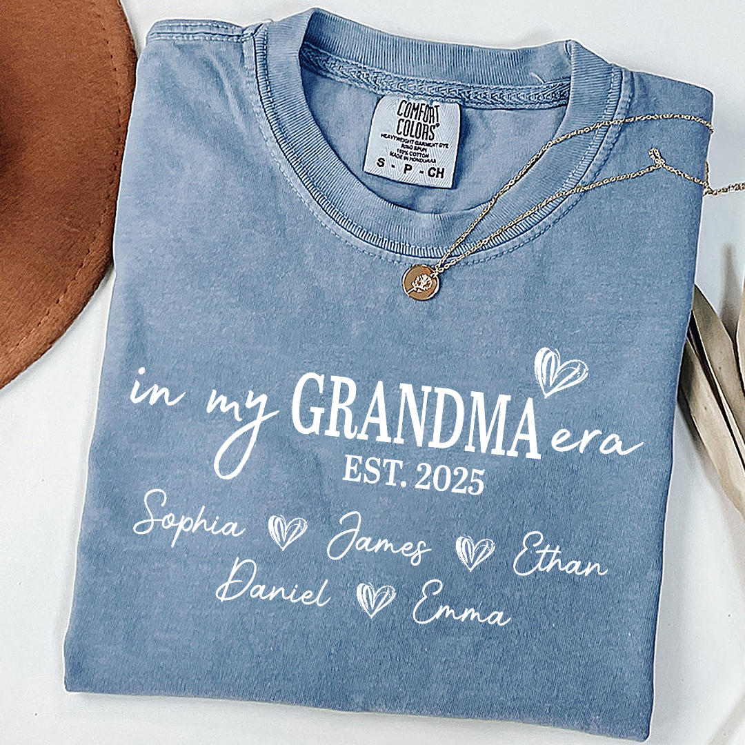Comfort Colors In My Grandma Era Est 2025 Custom Shirt, Gift for Grandmother with Kids' Names