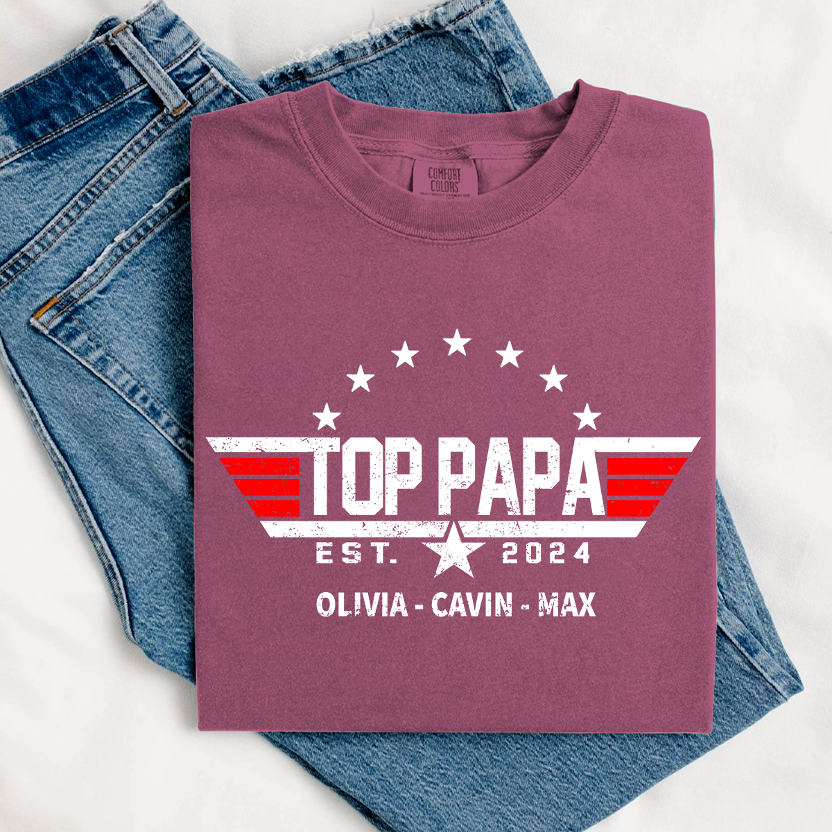 Comfort Colors® Custom Top Papa Est And Grandkids American 2025 T-Shirt