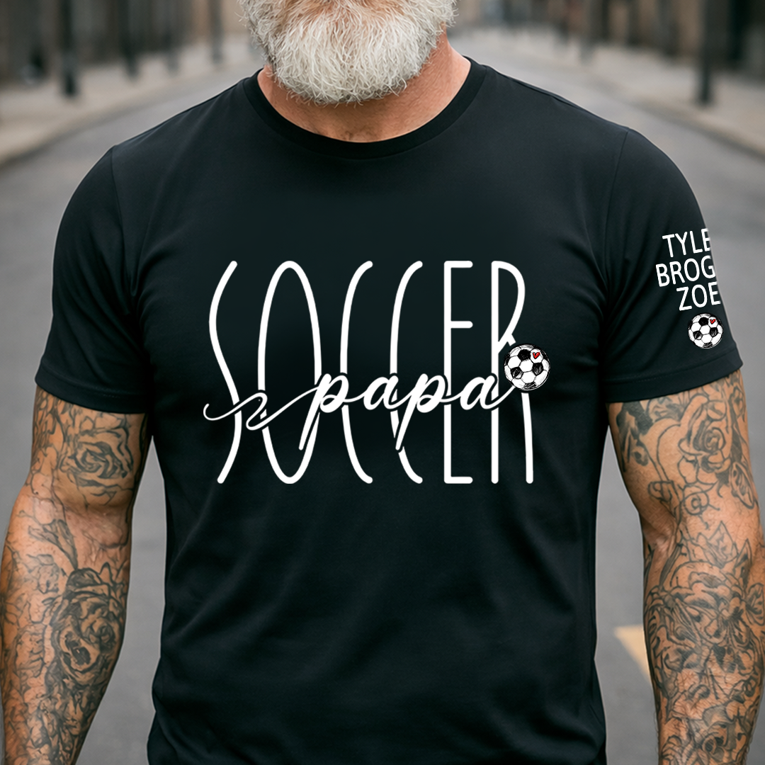 Custom Papa Soccer T-Shirt, Personalized Soccer Papa T-Shirt with Custom Grankids Names