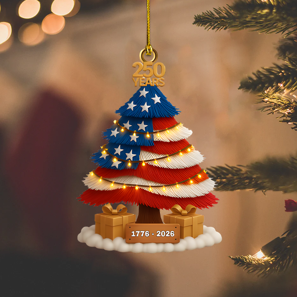 American Flag Christmas Ornament 2026 – Patriotic 250 Years USA Anniversary Tree Decoration