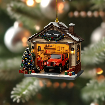 Personalized Garage Ornament – Custom Name Jeep Garage Christmas Decoration, Perfect Gift for Car Lovers Ornament
