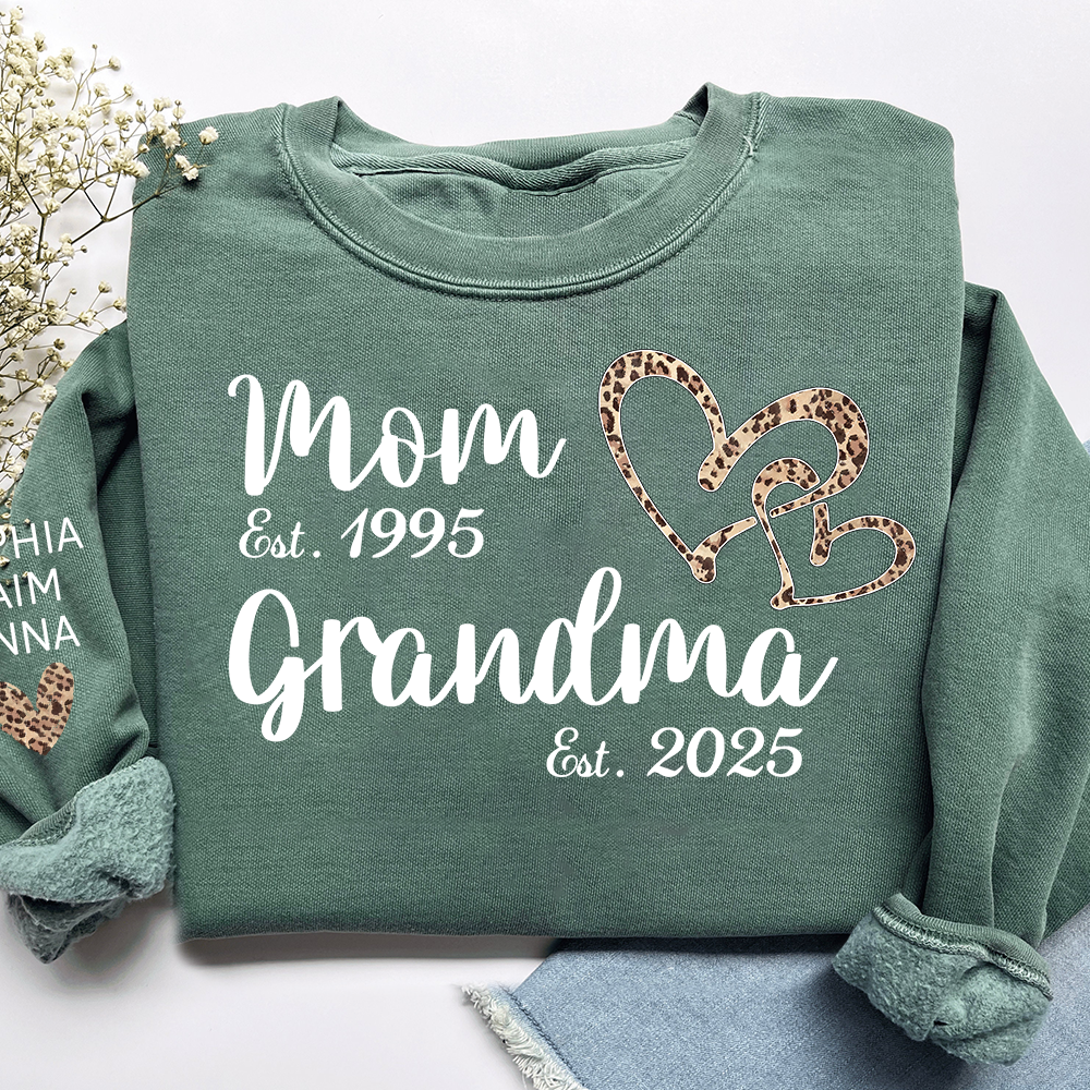 Mom Est Grandma Est personalized sweatshirt, A Loving Gift For The Family On Valentine's Day