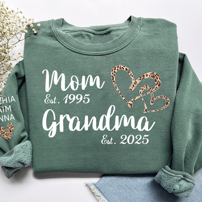 Mom Est Grandma Est personalized sweatshirt, A Loving Gift For The Family On Valentine's Day