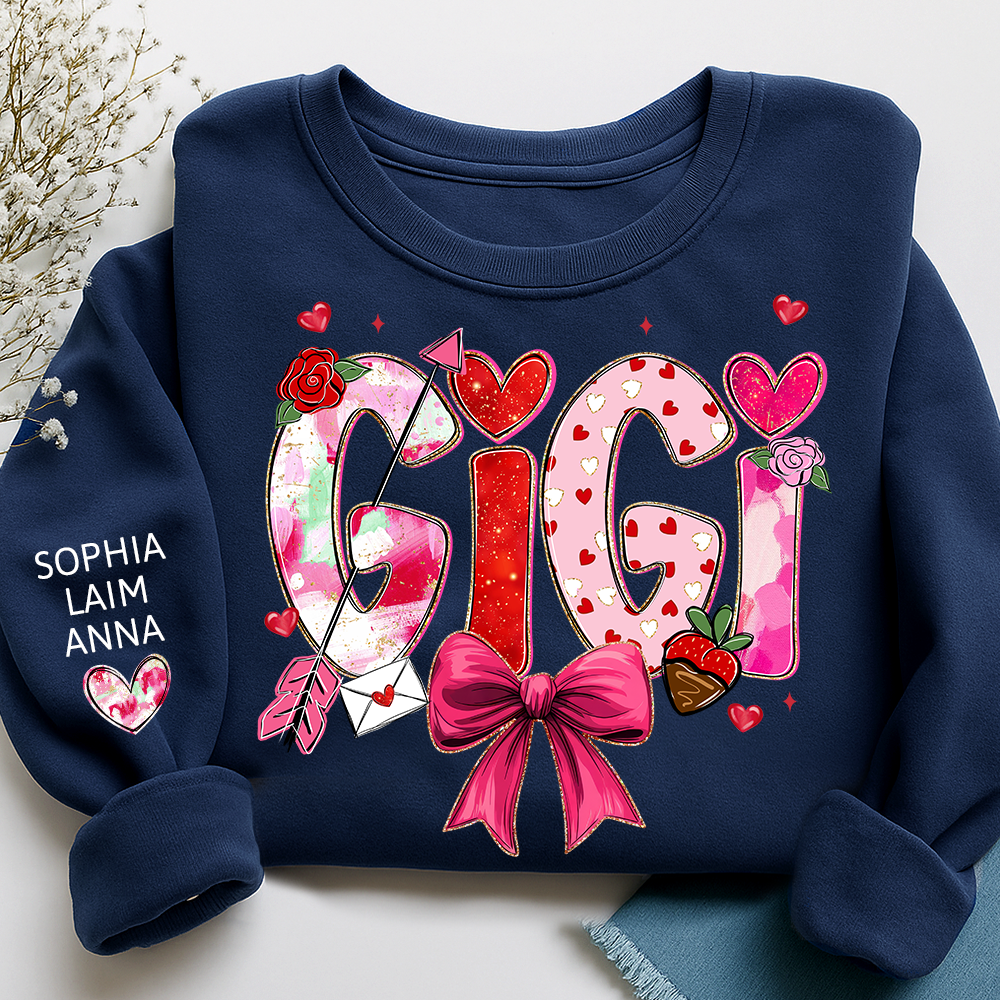 Mama Valentine Sweater, Personalized Heart and Arrow Printed Sweatshirt For Family Gift