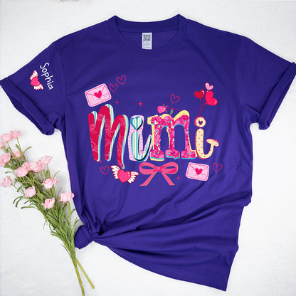 Custom Mimi Valentine Brushstroke T-shirt, Heart Shaped valentine Gift for Grandma And Kids