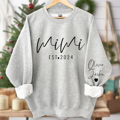 Mimi Est And Grandkids Heart With Grandkids Sweatshirt, Gifts For Grandma Sweatshirt