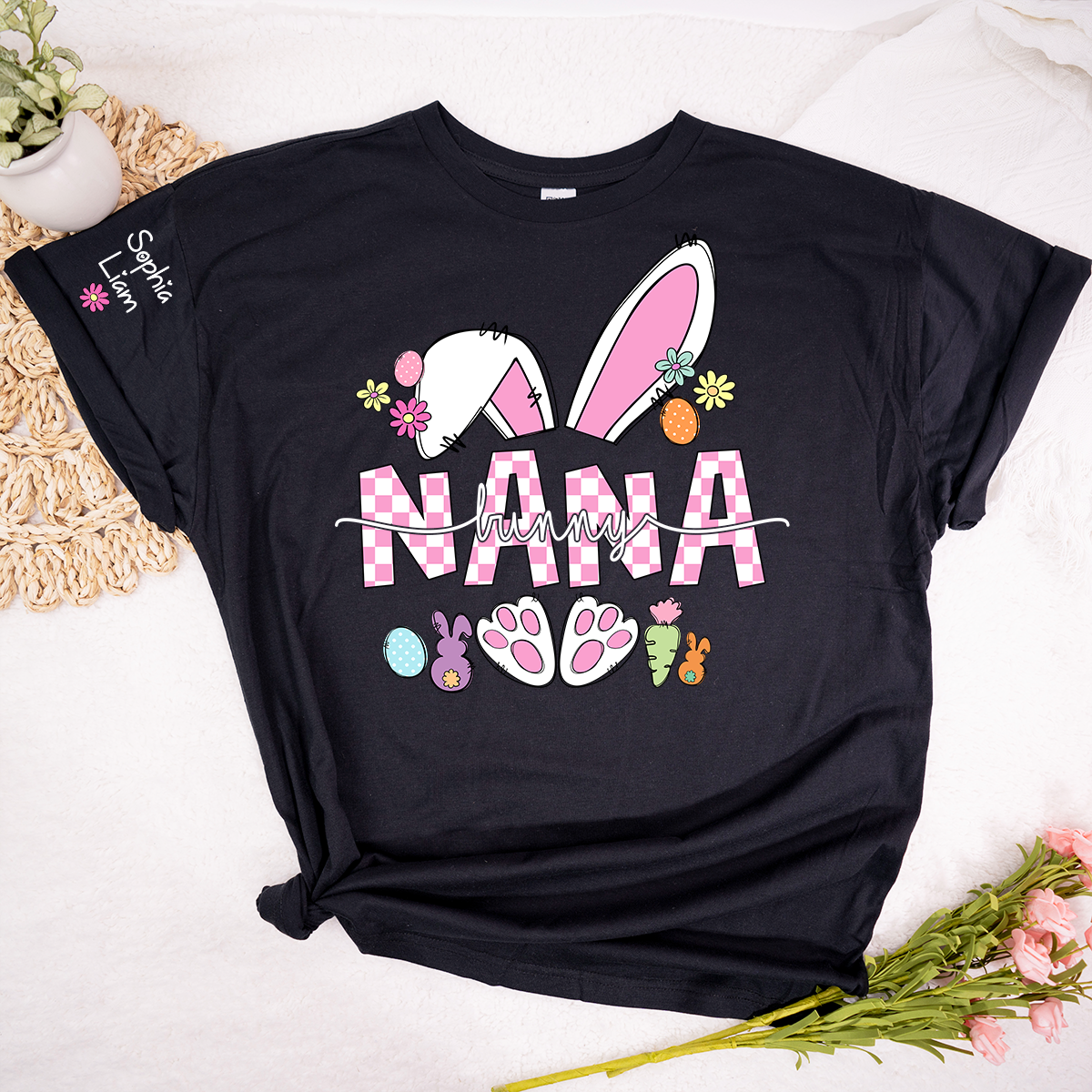Personalized Nana Easter Shirt with Bunny, Custom Name Grandma T Shirt, Cute Spring Family Gift