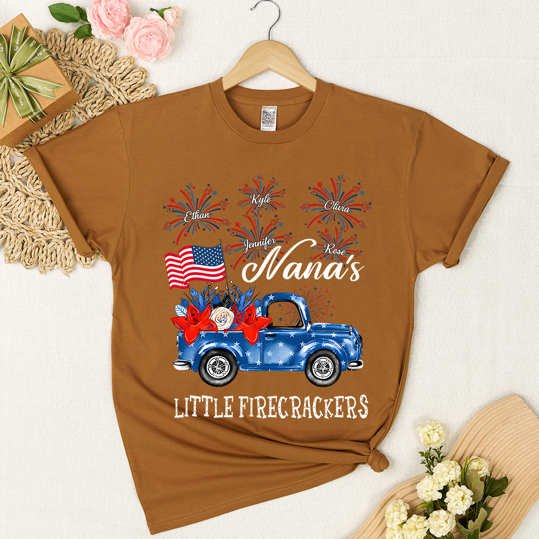 American Flag Nana Shirt Little Firecrackers Patriotic Family Independence Day Tee